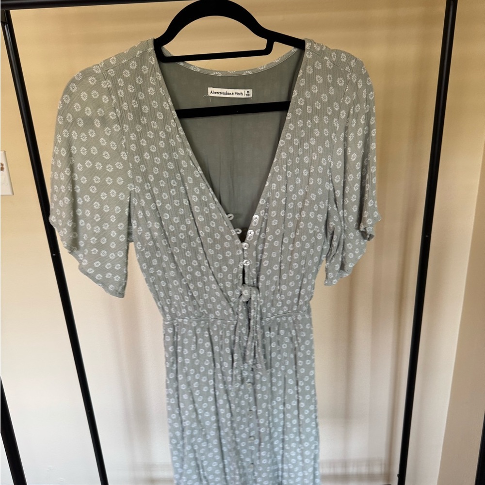Abercrombie & Fitch Sage Green Puff Sleeve Midi Sundress